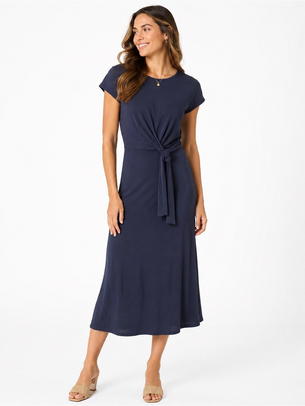 Mi ami Navy Twist-Front Midi Dress